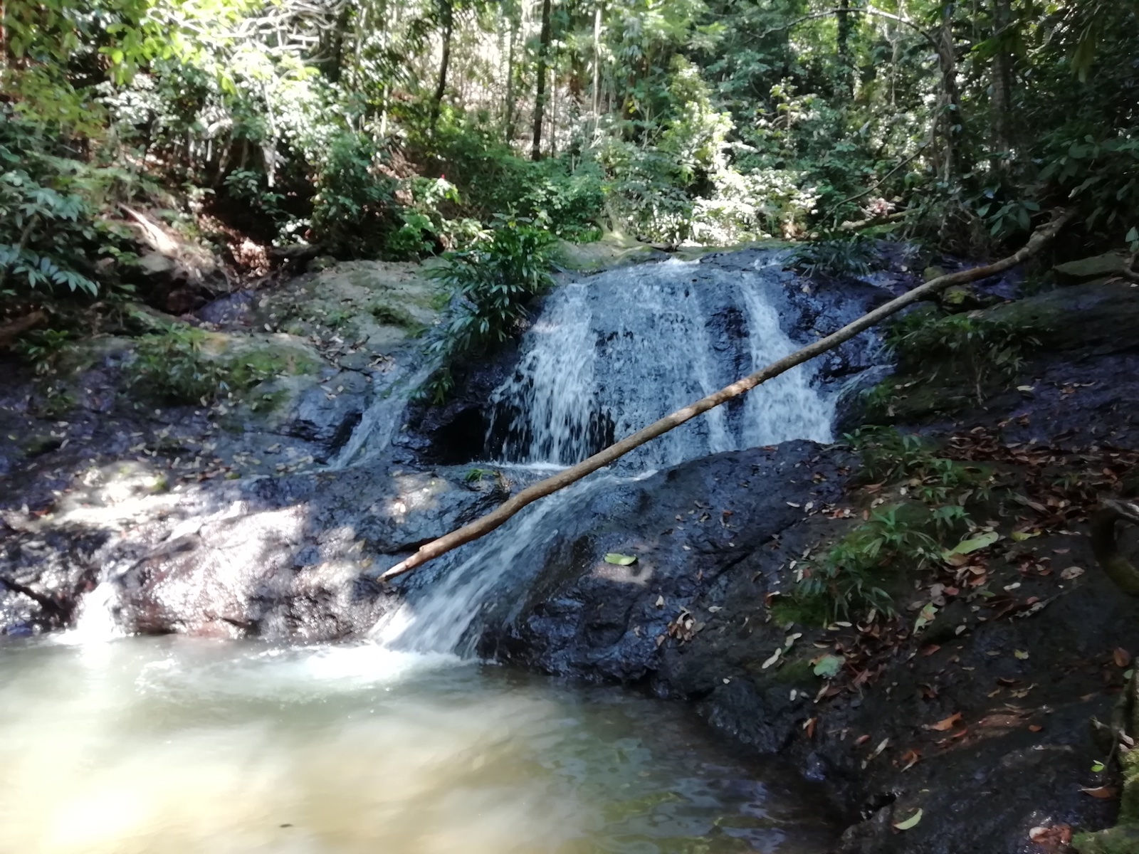 Cascada El Tigre entre rocas y selva en Bahía Solano
